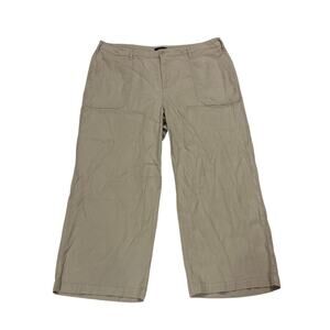 NYDJ Women’s 14W Wide Leg Cargo Capri Pants Linen Blend Minimalist Neutral